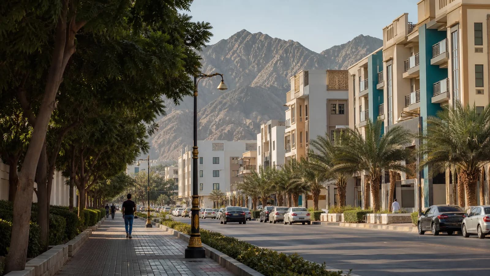 Contemporary apartment streetscape in Al Khuwair, Muscat